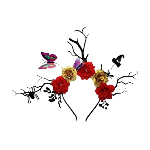 Sweeaau Leichtes Halloween-Stirnband, Haarschmuck, Blumenzweig, Hirschgeweih und Schmetterling, für Kostümpartys, Kunstharz, Halloween-Haarschmuck Sweeaau Leichtes Halloween-Stirnband, Haarschmuck, Blumenzweig, Hirschgeweih und Schmetterling, für Kostümpartys, Kunstharz, Halloween-Haarschmuck von Sweeaau