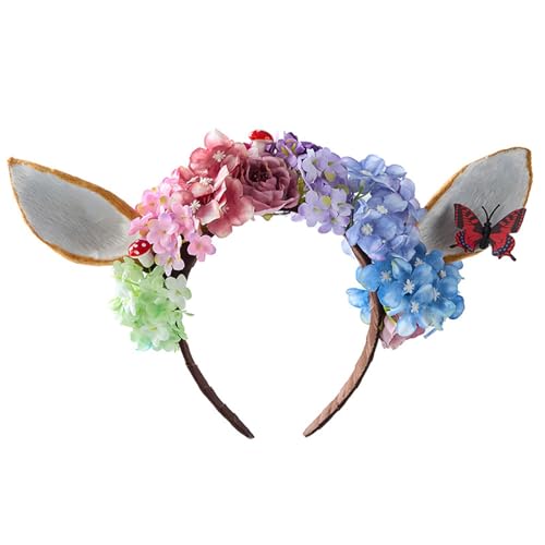 Sweeaau Mehrzweck-Stirnbänder mit Pilz- und Hirschgeweih, mit Detail, Blumen-Haarband für Kostüm, Event, Fotografie, Requisiten, bequemes Kristall-Harz-Haarband für Kinder von Sweeaau
