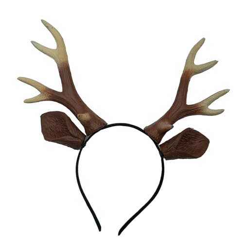 Sweeaau Realistisches Hirschgeweih Haarband Rentiergeweih Stirnband Tier Hirsch Ohren Haarband Weihnachten Halloween Cosplay Kostüm Rentier Geweih Stirnband von Sweeaau