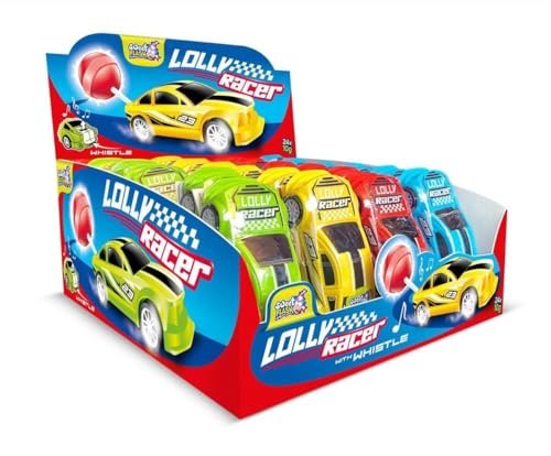 Sweet Flash Lolly Racer 24er Display – Klapp-Auto mit Lollipop & Pfeife – Süßigkeiten-Spielzeug Großpackung für Partys, Events oder Gewerbe – 24 Stück im Set von Sweet Flash