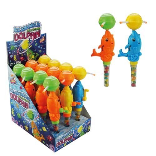 Sweet Flash Sea World Dolphin 12er Display - Leuchtender Delfin mit Sound & Jelly Beans - Kurbelbetriebenes Kinderspielzeug mit balancierendem Ball - Süßigkeiten-Spielzeug-Set Sweet Flash Sea World Dolphin 12er Display - Leuchtender Delfin mit Sound & Jelly Beans - Kurbelbetriebenes Kinderspielzeug mit balancierendem Ball - Süßigkeiten-Spielzeug-Set von Sweet Flash