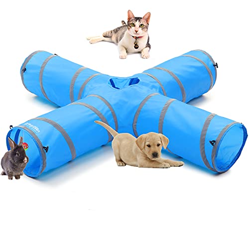 SweetBin 4-Wege-Katzen-Spielzeug-Tunnel, 119,4 x 119,4 x 25,4 cm, große Katzenröhren und Tunnel, Pop-Up-Design (blau) von SweetBin