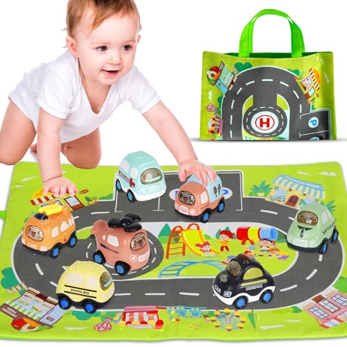 Auto Spielzeug 1 Jahr, 7pcs Baby Spielzeugauto für Kleinkind ab 1 2 3 Jahre, Auto Spielzeug mit Spielmatte Kinderspielzeug für Mädchen Jungen Geburtstag Geschenk von Sweetone