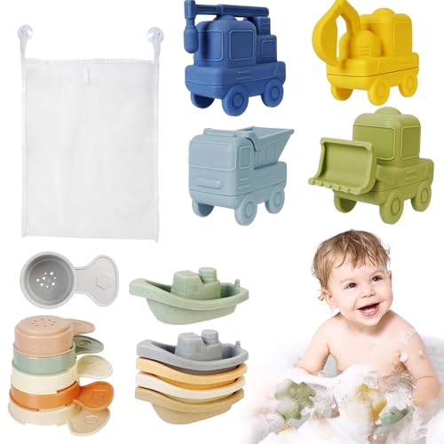 Badewannenspielzeug, 15 Stück Badespielzeug ab 1 Jahr Silikon - Wasserspielzeug Kinder mit Kraftfahrzeuge Boote Badelöffeln, Geschenke für Babys Jungen Mädchen 1 2 3 Jahre Badewannenspielzeug, 15 Stück Badespielzeug ab 1 Jahr Silikon - Wasserspielzeug Kinder mit Kraftfahrzeuge Boote Badelöffeln, Geschenke für Babys Jungen Mädchen 1 2 3 Jahre von Sweetone
