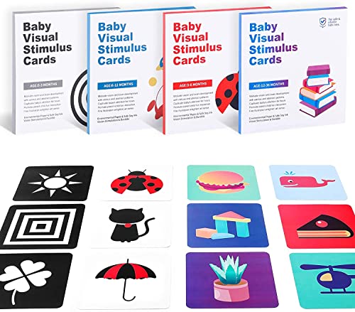 Sweetone Kontrastkarten Baby, Baby Spielzeug 0 6 Monate Kontrastbuch Baby, 64 Stück Visual Stimulus Lernkarten, Flashcard Spielzeug Geschenk für Neugeborene Babys 0-3-6-12-36 Monate von Sweetone