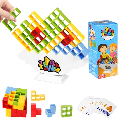 Tetra Tetris Tower Spiel, 48 Stück Tetris Tower Balance Game, Stapelblöcke Balancing Spiel, Stapelspiele Creative Stack Attack Spielzeug, Team Tower-Spiel für Kinder und Erwachsene von Sweetone