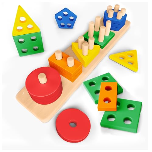 Sweety Fox Montessori Spielzeug ab 1 Jahr - Holz Sortier & Stapelspielzeug, 1 2 3 Jahre -Aktivitäts & Entwicklungsspielzeug aus Holz - Montessori - Lernspielzeug für Kleinkinder von Sweety Fox