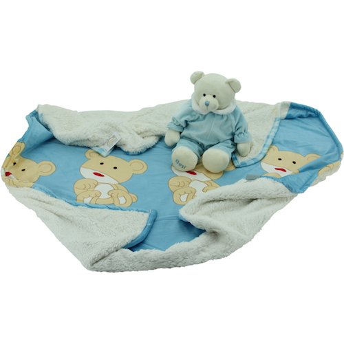 Sweety Toys 10448 Kinder Baby Kuscheldecke Set Motiv Bär mit Teddy Betti blau 50 cm von Sweety Toys