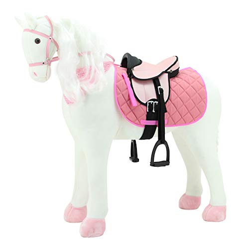Sweety Toys 11063 Plüsch Pferd XXL Giant Riesen Stehpferd Reitpferd White Beauty Größe ca.125 cm Kopfhöhe bis 100 kg belastbar, Farbe Weiss mit Mähne und Schweif mit Sattel von Sweety Toys