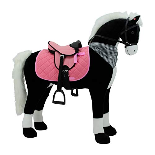 Sweety Toys 11070 Plüsch Pferd XXL Giant Riesen Stehpferd Reitpferd Black Giant Größe ca.125 cm Kopfhöhe bis 100 kg belastbar, Farbe schwarz mit weisser Mähne und weissem Schweif mit Sattel, Groß von Sweety Toys