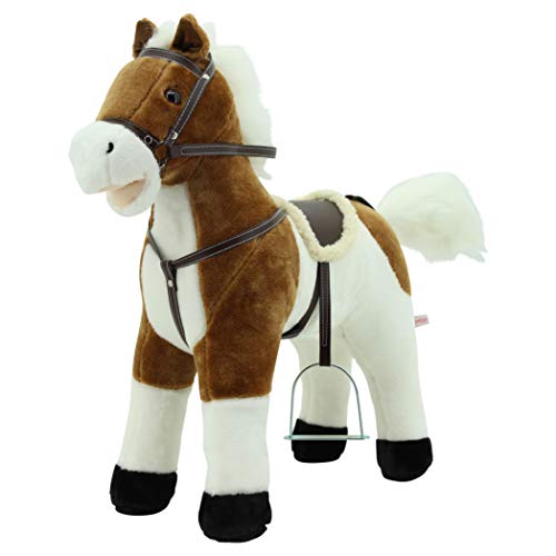 Sweety Toys 12657 Stehpferd Plüsch Weiss ” My Little Pony” mit Funktion Sound Pferde Galopp und Gewieher, Sattel und Steigbügel, Braun Beige von Sweety Toys