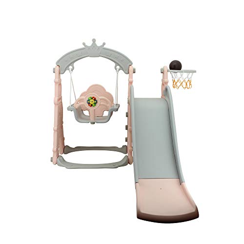 Sweety Toys 12701 Schaukel und Rutsche Spielset 3-in 1 Produkt rosa mit Basketballkorb im Eifelturmdesign von Sweety Toys