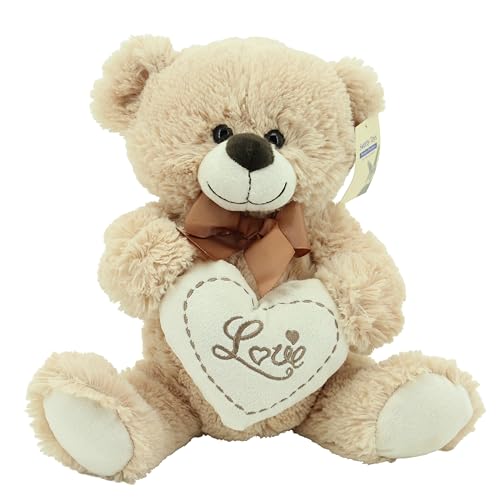 Sweety Toys 3877 Teddy Kuschelbär Plüschbär Herzbär LOVE, supersüss mit Herz hochwertige Stickerei " LOVE" beige-braun von Sweety Toys