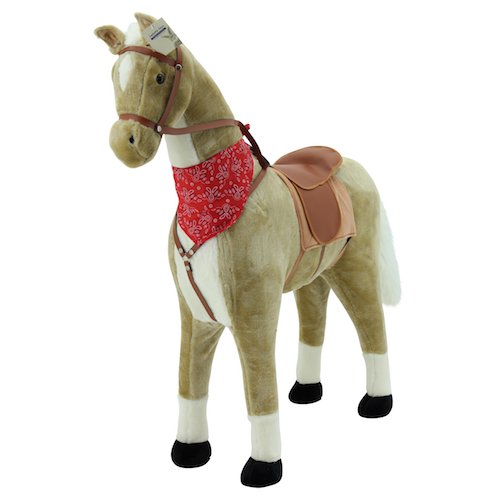 Sweety Toys 5765 Plüsch Pferd XXL Riesenpferd Stehpferd Standpferd "Goldie" Größe ca.110 cm Kopfhöhe bis 80 kg belastbar, Farbe beige Haflinger mit weißer Mähne und weißem Schweif mit Sattel und Pferdedecke Zaumzeug von Sweety Toys