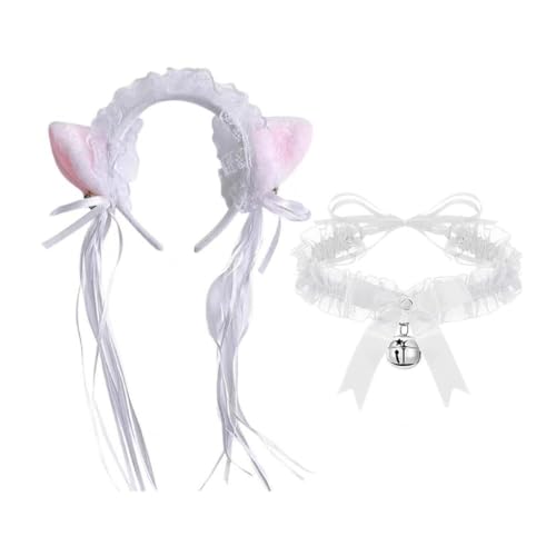Swetopq 2/3-teiliges Füchse Katzen Kostüm Für Erwachsene Und Kinder Dienstmädchen Katzenohren Stirnband Katzenschwanz Spitzenhalsband Tierkostüm Zubehör Cosplay Kostüm von Swetopq