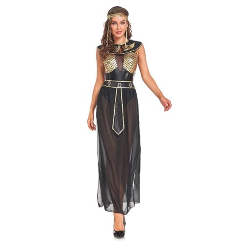Swetopq 4-teiliges Kleopatras Kostüm Für Damen Königin Von Ägypten Ägyptisches Kostüm Inklusive Stirnband Kleid Strasssteinen Gürtelkragen Königin Cleo Halloween Kostüm von Swetopq
