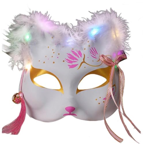 Swetopq Fox-Maske, beleuchtete Maskerade, halbes Gesicht, Halloween, Party, Abend, Abschlussball, japanisches Cosplay, japanisches Cosplay, Halloween-Party, Maskerade, halbes Gesicht von Swetopq