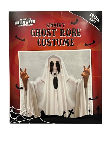 SwiftPick Home Halloween Geisterkostüm für Erwachsene, Unisex, Fasching, Cosplay, Geistermantel, Ganzkörperabdeckung, 140 cm, weiße Robe & Geistergesichtsdruck SwiftPick Home Halloween Geisterkostüm für Erwachsene, Unisex, Fasching, Cosplay, Geistermantel, Ganzkörperabdeckung, 140 cm, weiße Robe & Geistergesichtsdruck von SwiftPick Home