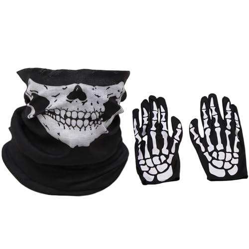 Swiixxer Halloween Maske Scary Skull Chin Maske Skeleton Ghost Hand Schuhe für Performances, Partys, Dress Up, Festivals (3 StüCk/Set) von Swiixxer