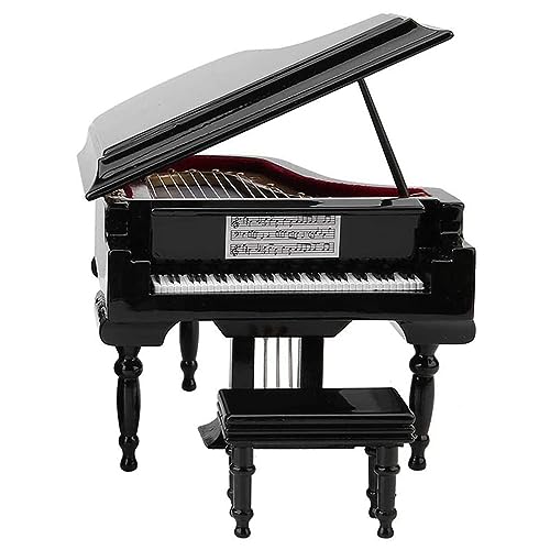 Swiixxer Miniatur FlüGel Piano Model Kit Musik Instrument mit Stuhl, für Haus BüRo Dekoration (Schwarz, Ohne Musik) Klein von Swiixxer