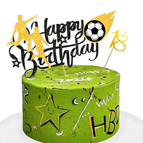 18th Tortendeko Fussball 2Pcs, 18th Tortendeko Geburtstag Lustige Fußball Kuchen Dekorationen Sport Kuchen Toppers für Jungen Männer Fußball Fans von SwirlColor