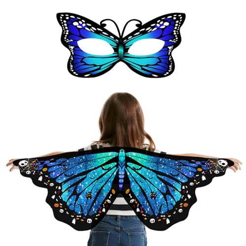 2 Stück Kinder Schmetterling Flügel Kostüm mit Maske, Schädel Fledermaus Kürbis Druck Blaue Flügel Fancy Kleid für Halloween Party Kids Dress Up 2 Stück Kinder Schmetterling Flügel Kostüm mit Maske, Schädel Fledermaus Kürbis Druck Blaue Flügel Fancy Kleid für Halloween Party Kids Dress Up von SwirlColor