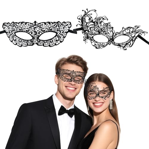 2 Stück venezianische Maskerade Masken Set, elegante schwarze Spitze Paar Masken für Frauen und Männer, Halloween Karneval Kostüm Party Zubehör 2 Stück venezianische Maskerade Masken Set, elegante schwarze Spitze Paar Masken für Frauen und Männer, Halloween Karneval Kostüm Party Zubehör von SwirlColor