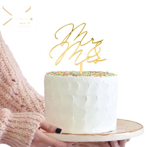 Cake Topper Hochzeit, Goldglitzer Acryl Torten Topper Hochzeit Acryl Mr & Mrs Personalisierter Tortendeko Hochzeit mit Einer Karte für Verlobung Hochzeit Brautparty Jahrestag Geburtstag - Vertikaler S von SwirlColor