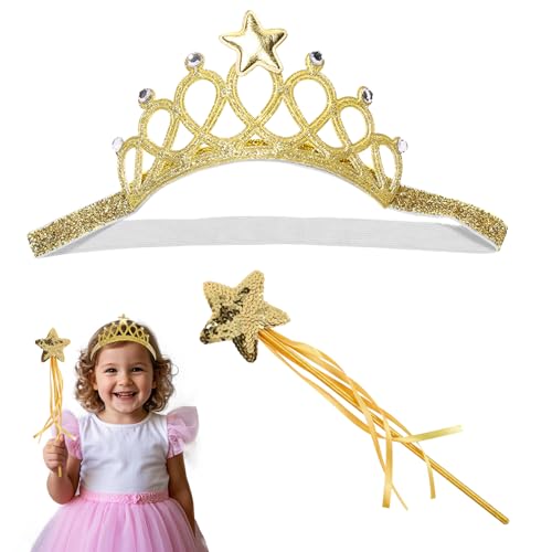 Feenstab und Stirnband Set 2pcs, Prinzessin Krone Stirnband Gold Stern Zauberstab Glitzer Prinzessin Tiaras für Mädchen Baby Geburtstag Dress Up Kostümzubehör Feenstab und Stirnband Set 2pcs, Prinzessin Krone Stirnband Gold Stern Zauberstab Glitzer Prinzessin Tiaras für Mädchen Baby Geburtstag Dress Up Kostümzubehör von SwirlColor