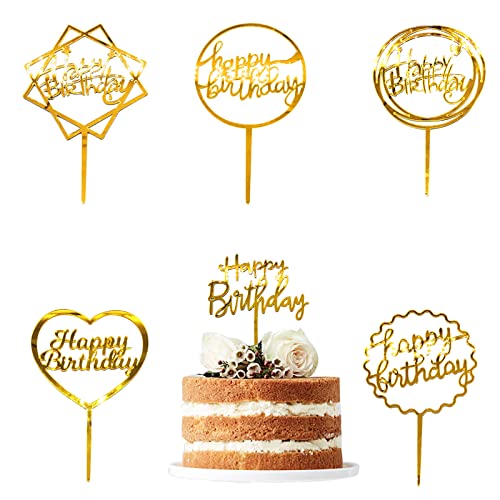 Happy Birthday Tortendeko, 6 Stück Happy Birthday Cake Topper Gold Tortendeko Geburtstag für Damen Männer Jungen Mädchen von SwirlColor