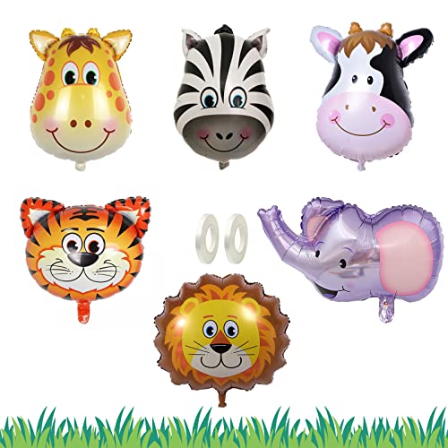 Luftballons Tiere, 6 Stück Bauernhof Tier Luftballons, Lustiger Aufblasbarer Elefant, Tiger, Löwe, Zebra, Kuh, Giraffe, Helium Luftballons von SwirlColor
