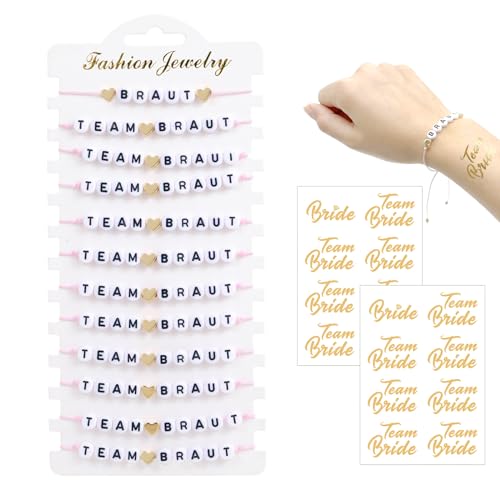 Jga Armbänder Frauen, Einstellbar 1 Braut und 11 Team Braut Armbänder mit 16 Team Bride Tattoos, JGA Accessoires Frauen für Hochzeit Hen Party Dekoration Rosa von SwirlColor