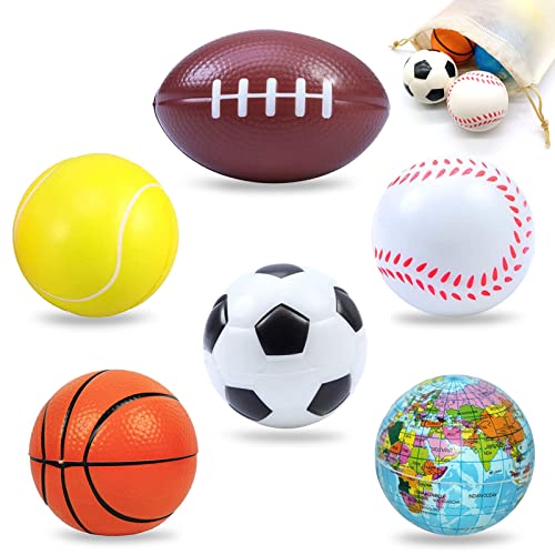 Sportbälle, Quetschschaum Fußball Basketball Tennis Baseball Rugby Erde Soft Ball für Kinder, die Stress abbauen 6Stk von SwirlColor