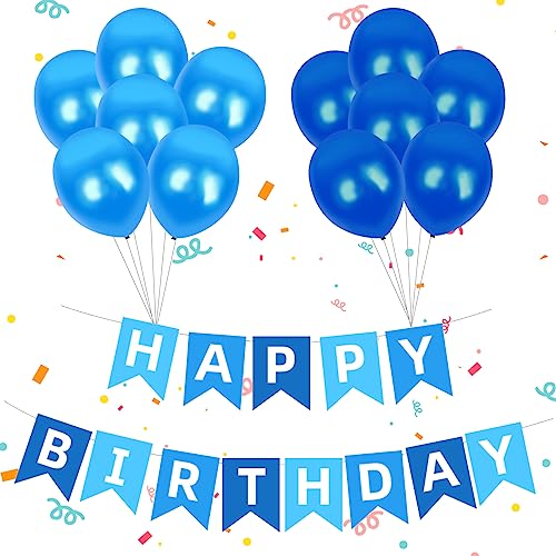 SwirlColor Happy Birthday Girlande, Blau Happy Birthday Wimpelkette Banner Luftballons für Männer Jungen Frauen Mädchen Geburtstagsdekoration(Blau) von SwirlColor
