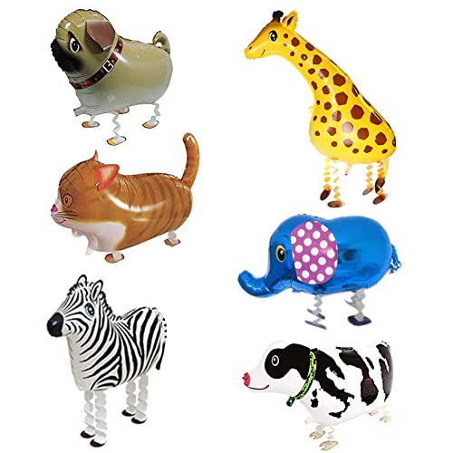 Gehende Tierballons, Lustige Airwalker Ballon Elefant Kuh Hund Katze Zebra Giraffe Folienballons für Kinder 6 Stück von SwirlColor
