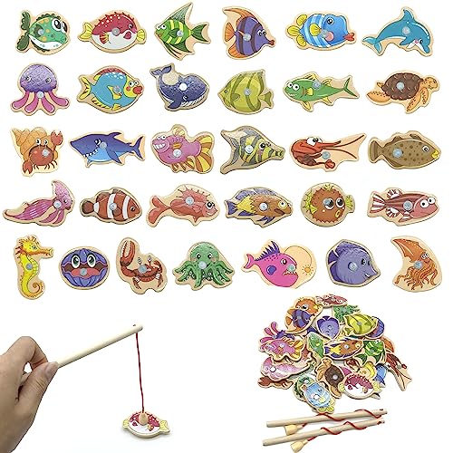 SwirlColor Magnetisches angelspiel Holz, 31 Stuck Sicheres Holz-Angelspiel für Kinder Gone Angelspiel mit 2 Stuck Magnetischer Angelruten für Jungen und Mädchen über 3 Jahre für Geburtstagsfeier SwirlColor Magnetisches angelspiel Holz, 31 Stuck Sicheres Holz-Angelspiel für Kinder Gone Angelspiel mit 2 Stuck Magnetischer Angelruten für Jungen und Mädchen über 3 Jahre für Geburtstagsfeier von SwirlColor