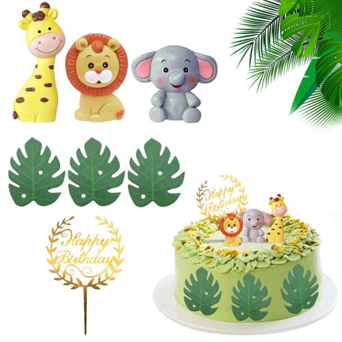 SwirlColor Tier Kuchen Toppers 7 PCS, Nette und wiederverwendbare Löwen Giraffe Elefant Kuchen Topper Dschungel Blatt Happy Birthday Kuchen Topper für Kinder Jungen Mädchen Geburtstag Dusche Party Sup SwirlColor Tier Kuchen Toppers 7 PCS, Nette und wiederverwendbare Löwen Giraffe Elefant Kuchen Topper Dschungel Blatt Happy Birthday Kuchen Topper für Kinder Jungen Mädchen Geburtstag Dusche Party Sup von SwirlColor