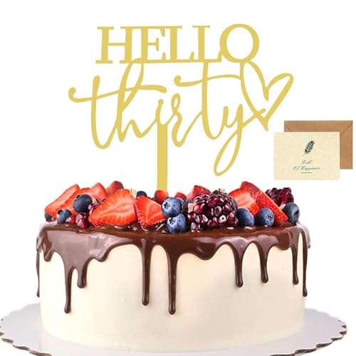 30th Geburtstag Kuchen Topper, Personalisierte Hallo dreißig Kuchen Topper Gold Acryl Kuchen Topper 30th Geburtstag Dekorationen mit einer Glückwunschkarte 30th Geburtstag Kuchen Topper, Personalisierte Hallo dreißig Kuchen Topper Gold Acryl Kuchen Topper 30th Geburtstag Dekorationen mit einer Glückwunschkarte von SwirlColor