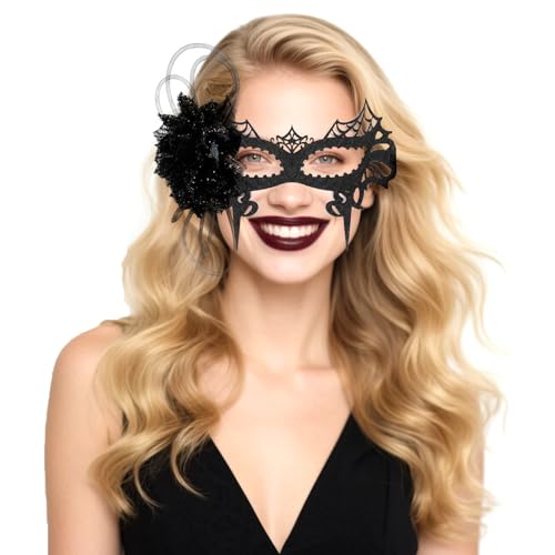 SwirlColor Vintage Maskerade Maske für Frauen mit schwarzer Blume, gefühlt Halloween Kostüm schwarzes Spinnenweb Halloween Maske 1920er Jahre Party Cosplay Ball SwirlColor Vintage Maskerade Maske für Frauen mit schwarzer Blume, gefühlt Halloween Kostüm schwarzes Spinnenweb Halloween Maske 1920er Jahre Party Cosplay Ball von SwirlColor