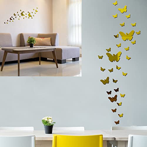 SwirlColor Wandtattoo Schmetterlinge Spiegel 3D Wandaufkleber 36 Stück Schmetterling Kunstspiegel Wandaufkleber Schmetterling Dekoration Golden von SwirlColor