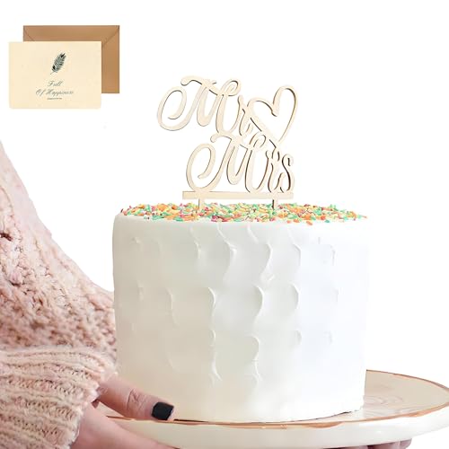 Tortendeko Hochzeit Mr and Mrs, Zarte Natur Tortenfigur Hochzeitstorten Deko aus Holz Cake Topper Hochzeit Personalisiert Verlobung Jahrestag Geburtstag Party Dekoration Gefallen von SwirlColor