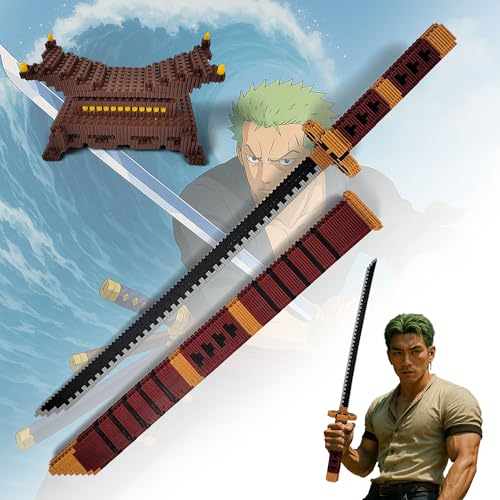 One Piece Schwerter, XL Pro Klemmbausteine Schwert, 61,5 cm Building Block Schwert mit Scheide und Ständer, Katana Geschenk für Erwachsene Jungen, über 1000 Teile (Sandai Kitetsu) von Swords and more