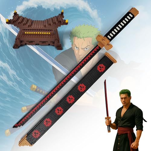 One Piece Schwerter, XL Pro Klemmbausteine Schwert, 61,5 cm Building Block Schwert mit Scheide und Ständer, Katana Geschenk für Erwachsene Jungen, über 1000 Teile (Shuusui) von Swords and more