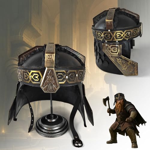Swords and more Zwergenhelm aus Stahl & Leder | Tragbarer Fantasyhelm für LARP & Cosplay | Detailreicher Krieger Helm inspiriert von Zwergenkönigen | Mittelalterhelm mit Ständer von Swords and more
