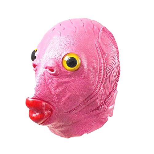 Swtgaah Lustige Fisch Maske Monster Kopfbedeckung Grüne Fischkopfmaske Grüne Fischkopfbedeckung Perfekt für Weihnachten und Halloween (Rosa) von Swtgaah