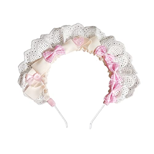 Eleganter Haarreif mit plissierter Spitze, bunte Schleife, niedlicher Live-Broadcast-Haarhalter, Cosplay-Kostüm, Kopfbedeckung für Kinder, Spitzen-Stirnbänder für Frauen, zum Waschen des Gesichts von Sxett