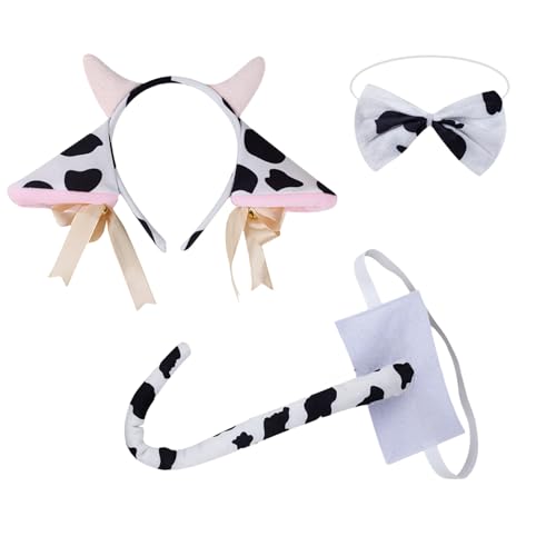 Kuh-Kostüm-Set, niedliches Kuh-Ohren-Haarreif, Netzrock, Kuh-Ohr-Stirnband, Plüschschwanz, Fliege, Partyzubehör für Halloween, Kuhhaarreifen-Set, Plüschschwanz, Kuh-Fliege, schönes Kuhohren-Haarband Kuh-Kostüm-Set, niedliches Kuh-Ohren-Haarreif, Netzrock, Kuh-Ohr-Stirnband, Plüschschwanz, Fliege, Partyzubehör für Halloween, Kuhhaarreifen-Set, Plüschschwanz, Kuh-Fliege, schönes Kuhohren-Haarband von Sxett