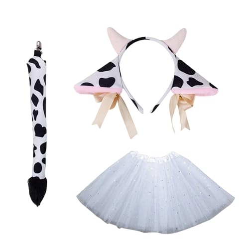 Kuh-Kostüm-Set, niedliches Kuh-Ohren-Haarreif, Netzrock, Kuh-Ohr-Stirnband, Plüschschwanz, Fliege, Partyzubehör für Halloween, Kuhhaarreifen-Set, Plüschschwanz, Kuh-Fliege, schönes Kuhohren-Haarband Kuh-Kostüm-Set, niedliches Kuh-Ohren-Haarreif, Netzrock, Kuh-Ohr-Stirnband, Plüschschwanz, Fliege, Partyzubehör für Halloween, Kuhhaarreifen-Set, Plüschschwanz, Kuh-Fliege, schönes Kuhohren-Haarband von Sxett