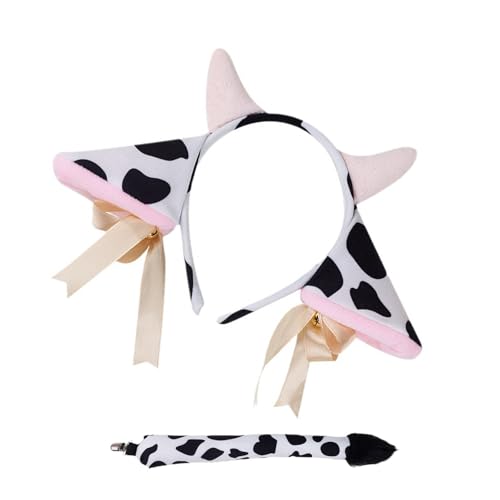 Kuh-Kostüm-Set, niedliches Kuh-Ohren-Haarreif, Netzrock, Kuh-Ohr-Stirnband, Plüschschwanz, Fliege, Partyzubehör für Halloween, Kuhhaarreifen-Set, Plüschschwanz, Kuh-Fliege, schönes Kuhohren-Haarband Kuh-Kostüm-Set, niedliches Kuh-Ohren-Haarreif, Netzrock, Kuh-Ohr-Stirnband, Plüschschwanz, Fliege, Partyzubehör für Halloween, Kuhhaarreifen-Set, Plüschschwanz, Kuh-Fliege, schönes Kuhohren-Haarband von Sxett