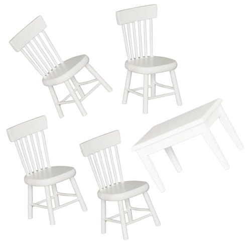Praktisches Miniatur-Möbel-Set aus stabilem Holz mit Esstisch und Stühlen für 1/12 Maßstab Dekoration, kleine Möbel für Puppen von Sxett